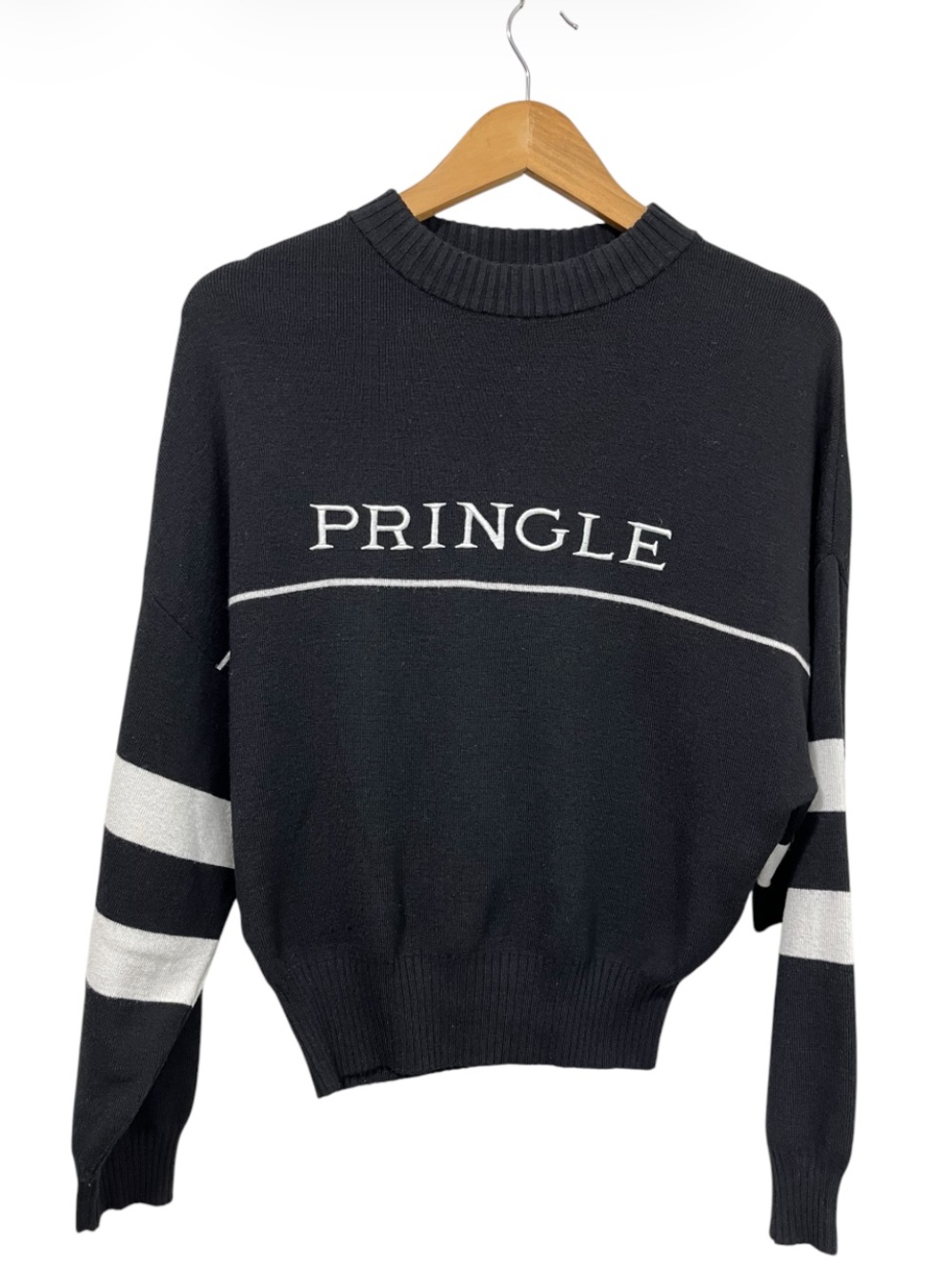 Pringle of Scotland X H&M Black Crewneck Sweater with White Stripes Detail